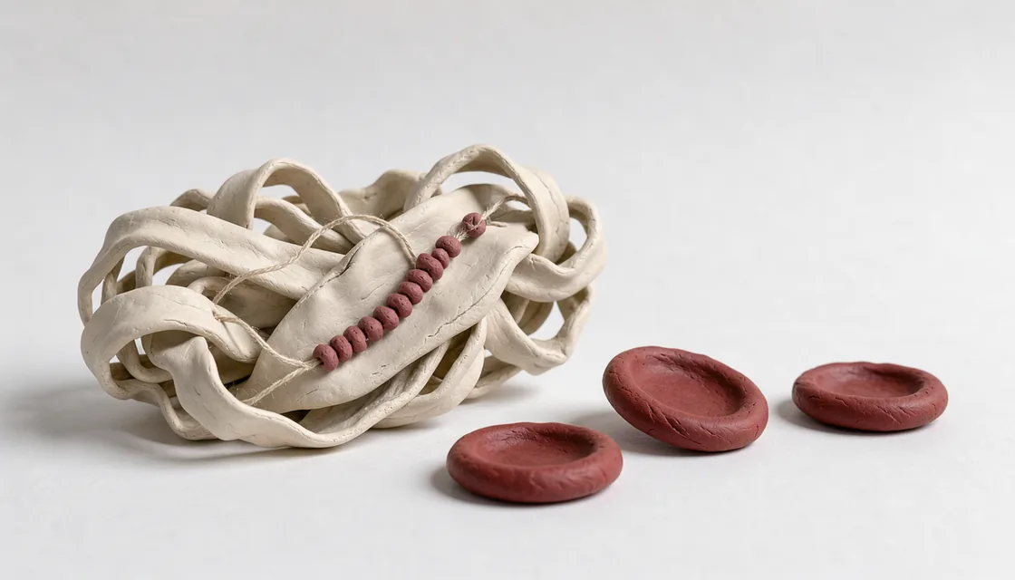 A small peptide chain attached to a larger folded protein sculpture